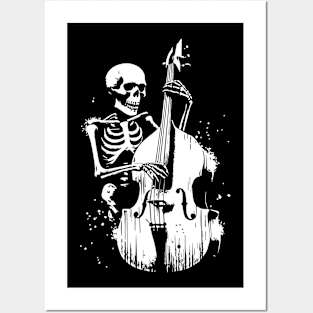 funny skeleton playing bass Posters and Art